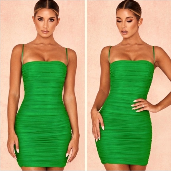 House Of CB ‘Ella’ Emerald Green Ruched Organza Mini Dress NWOT - Picture 7 of 14